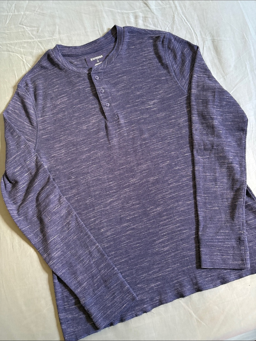 Express Men's Heathered Blue Long-Sleeve Henley
